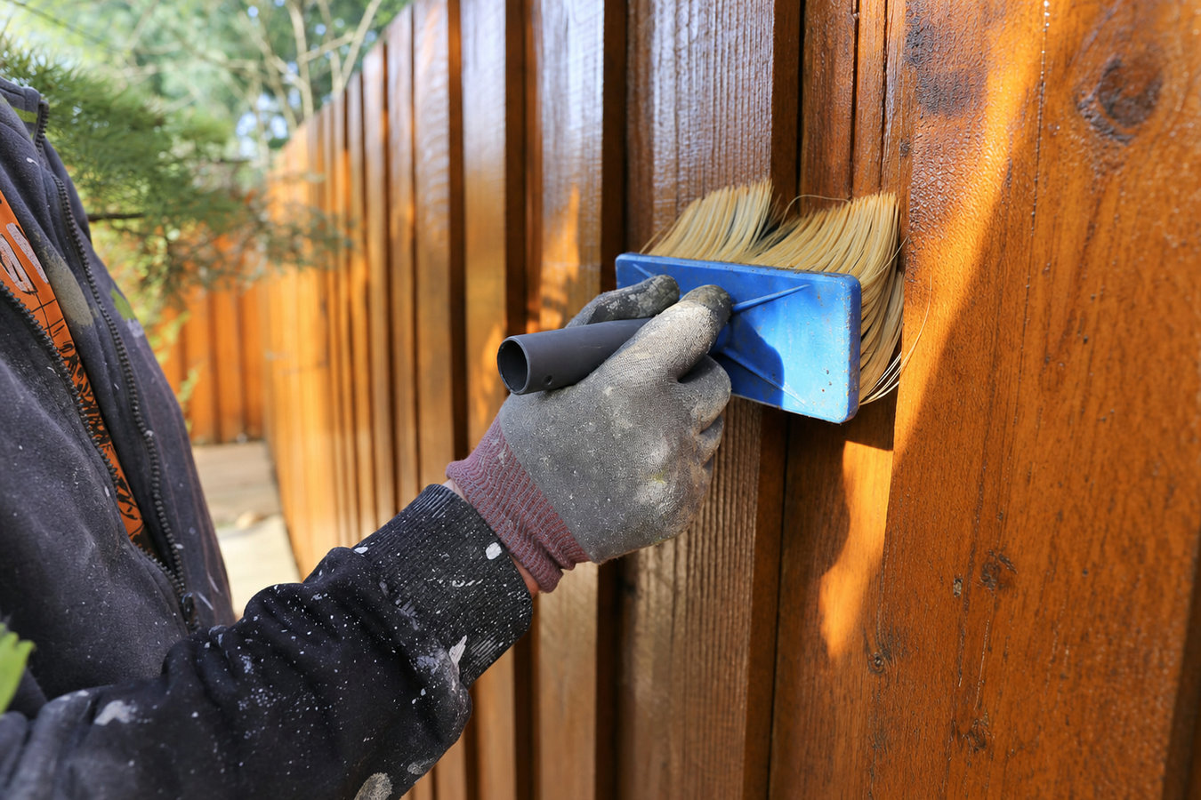 Fence staining and sealing